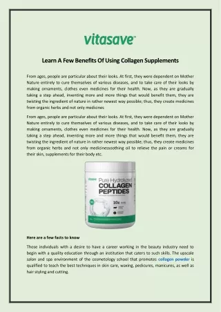 Learn a few benefits of using collagen supplements
