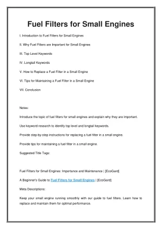 Fuel Filters for Small Engines