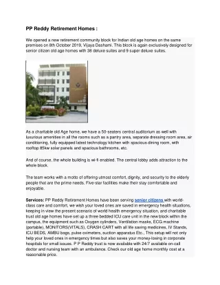 pp reddy retirement homes