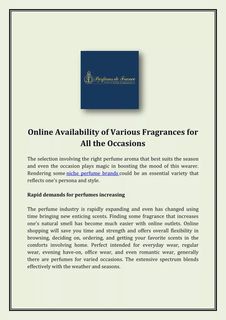 online availability of various fragrances