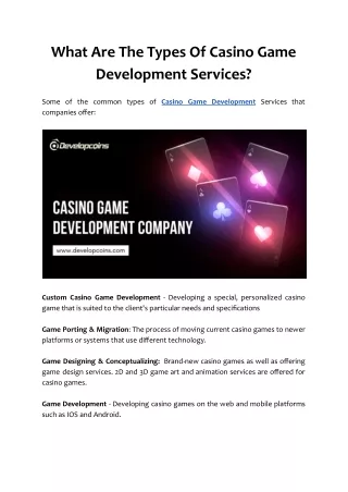 what are the types of casino game development