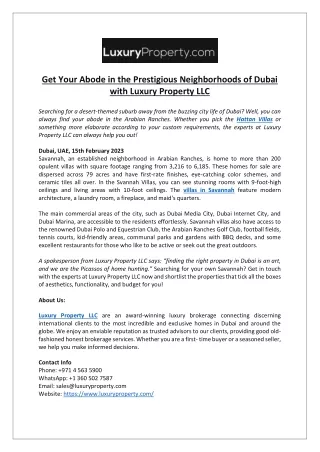 Get Your Abode in the Prestigious Neighborhoods of Dubai with Luxury Property LL