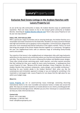 Exclusive Real Estate Listings in the Arabian Ranches with Luxury Property LLC