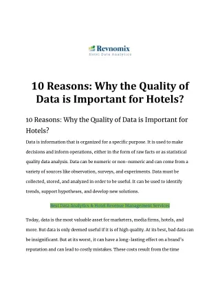 10 Reasons Why the Quality of Data is Important for Hotels