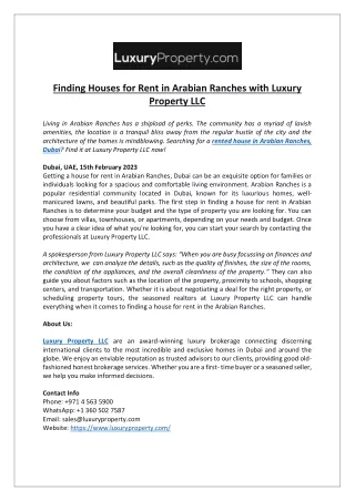 Finding Houses for Rent in Arabian Ranches with Luxury Property LLC