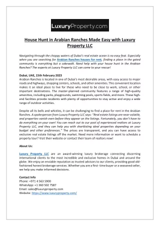 House Hunt in Arabian Ranches Made Easy with Luxury Property LLC