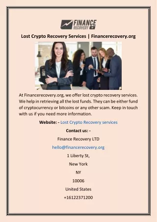 Lost Crypto Recovery Services  Financerecovery.org
