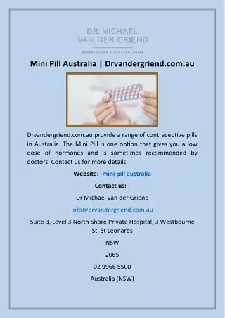 Mini Pill Australia | Drvandergriend.com.au