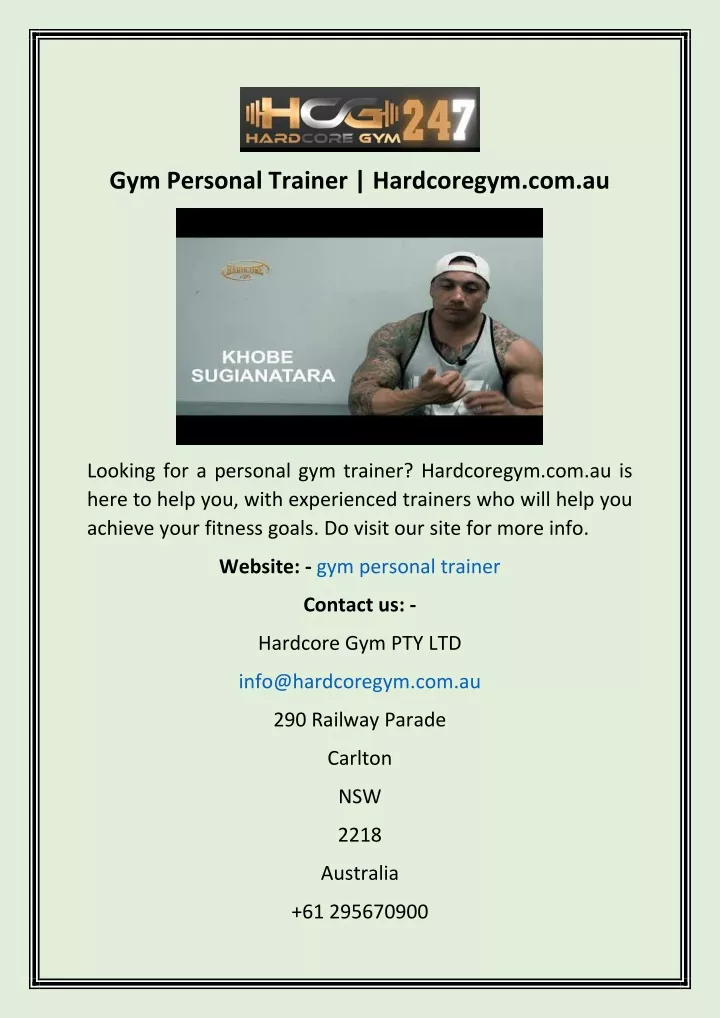 gym personal trainer hardcoregym com au