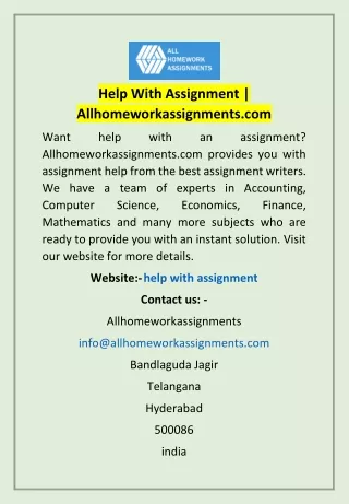 Help With Assignment | Allhomeworkassignments.com