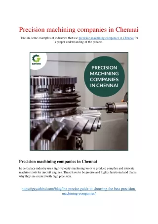 Precision machining companies in Chennai