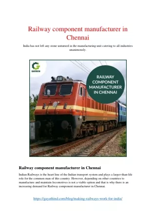 Railway component manufacturer in Chennai
