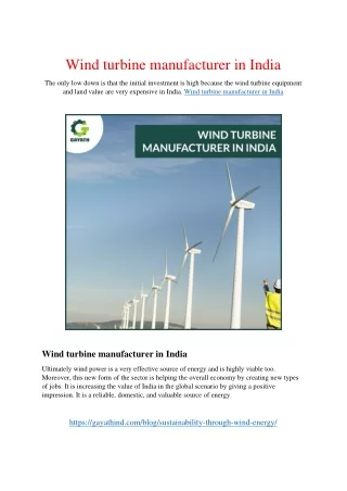 Wind turbine manufacturer in India
