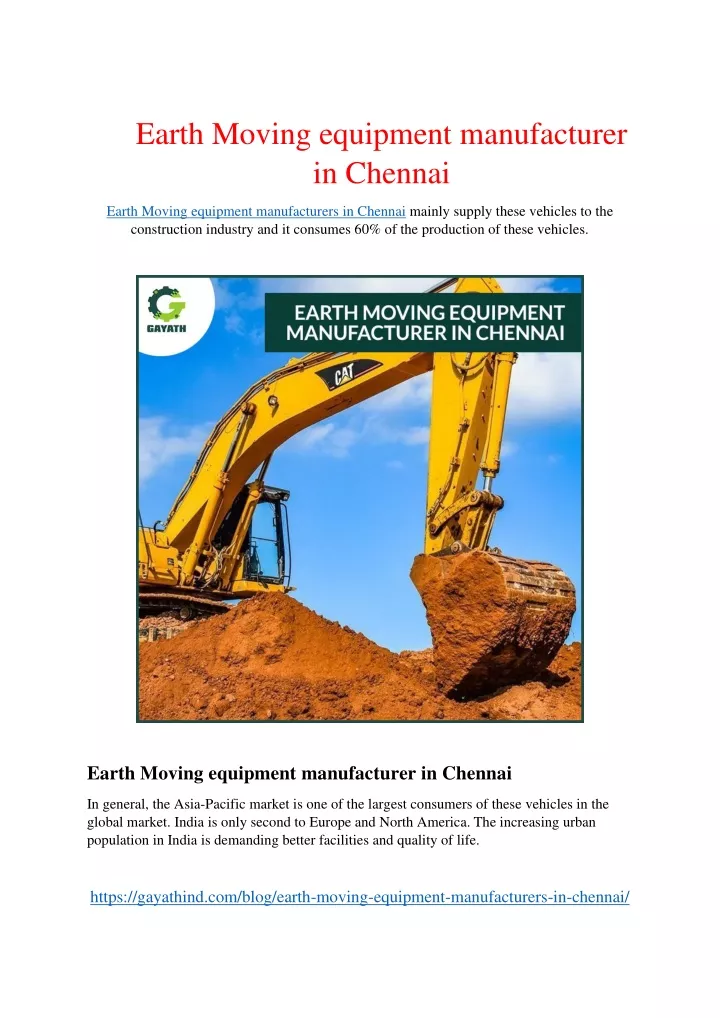 earth moving equipment manufacturer in chennai