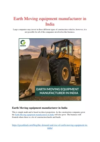 Earth Moving equipment manufacturer in india