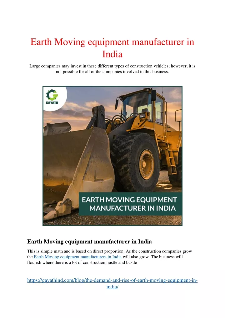 earth moving equipment manufacturer in india