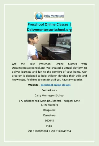 Preschool Online Classes | Daisymontessorischool.org