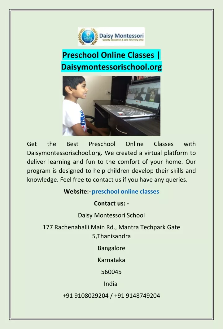 preschool online classes daisymontessorischool org