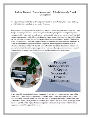 Oyebola Olugbemi - Process Management - A Key to Successful Project Management