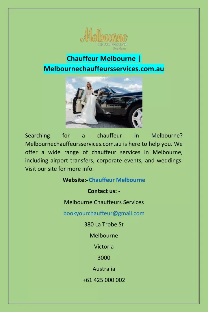 chauffeur melbourne melbournechauffeursservices