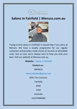 Salons in Fairfield  Mensco.com