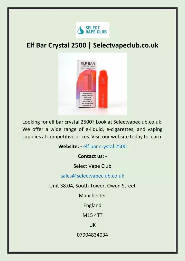 elf bar crystal 2500 selectvapeclub co uk