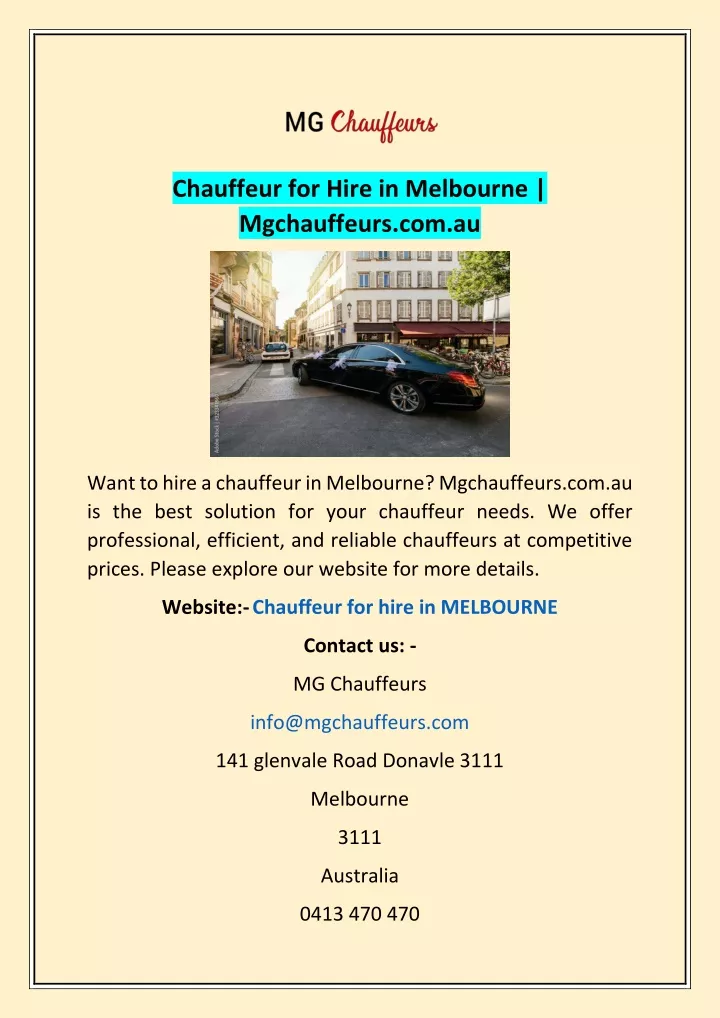 chauffeur for hire in melbourne mgchauffeurs