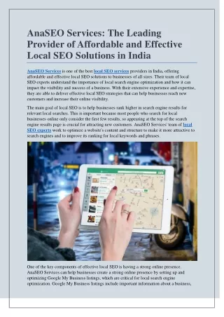 AnaSEO Services: The Leading Provider of Affordable and Effective Local SEO Soln