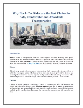 Why Black Car Rides are the Best Choice for Safe