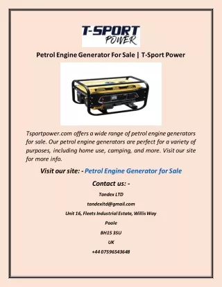 Petrol Engine Generator For Sale  T Sport Power