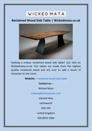 Reclaimed Wood Slab Table  Wickedmata.co.uk