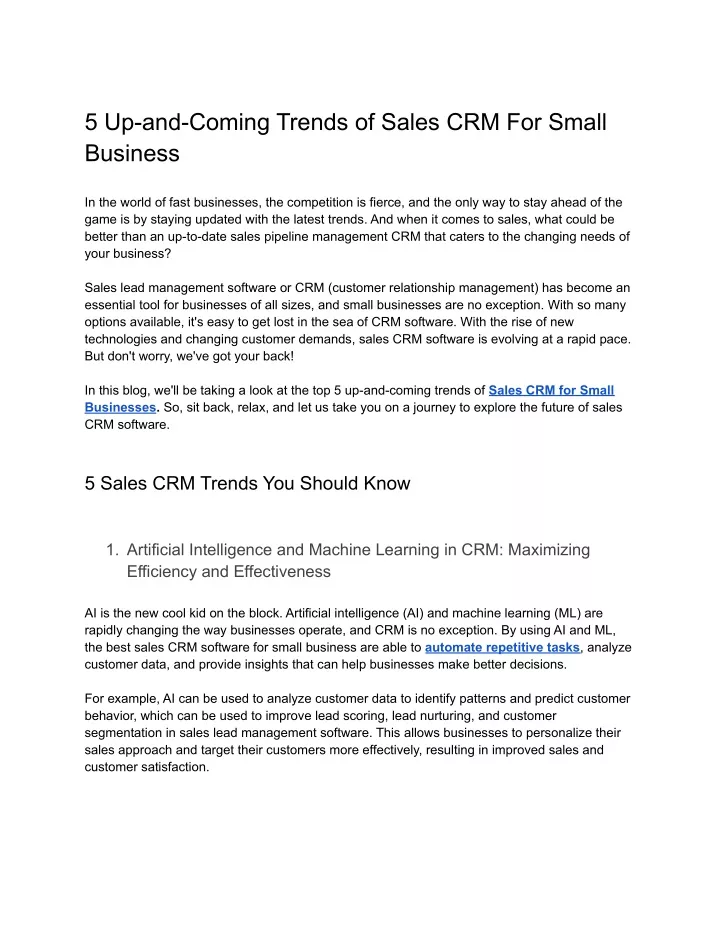 5 up and coming trends of sales crm for small