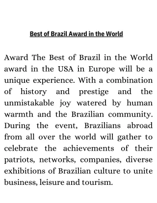 Best of Brazil Award in the World