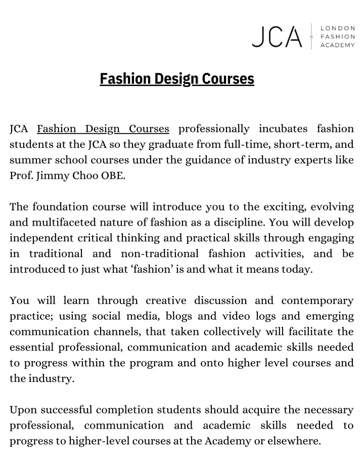 fashion design courses