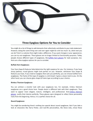 Three Eyeglass Options for You to Consider