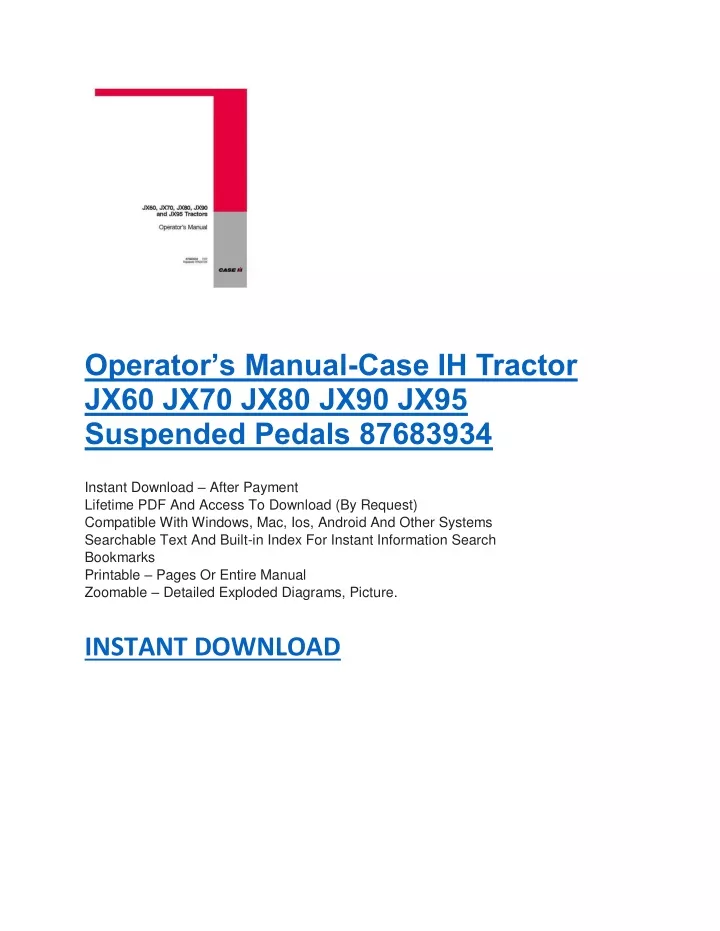 operator s manual case ih tractor jx60 jx70 jx80
