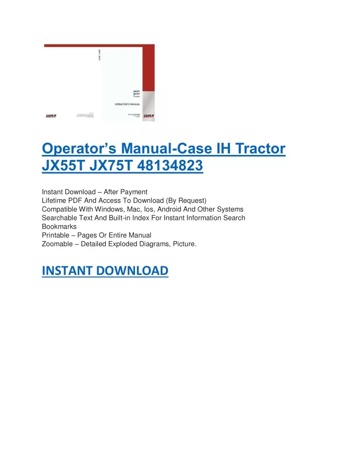 operator s manual case ih tractor jx55t jx75t