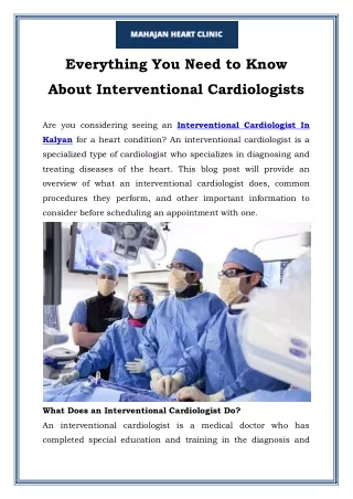 Everything You Need to Know About Interventional Cardiologists