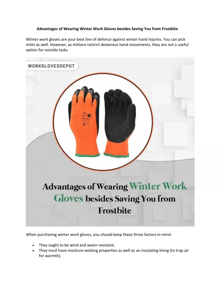 advantages of wearing winter work gloves besides