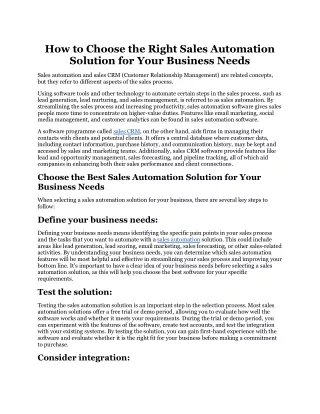 how to choose the right sales automation solution