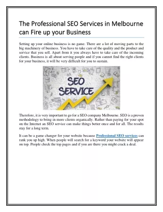 The Professional SEO Services in Melbourne can Fire up your Business