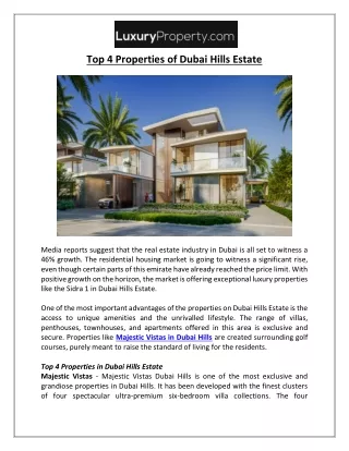 Top 4 Properties of Dubai Hills Estate