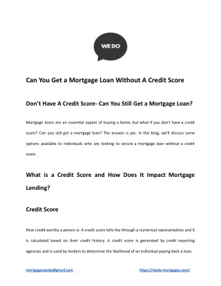 Can You Get a Mortgage Loan Without A Credit Score