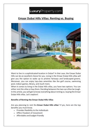 Emaar Dubai Hills Villas Renting vs. Buying