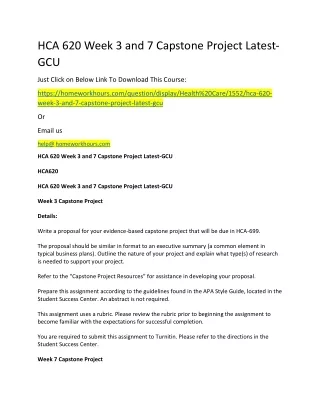hca 620 week 3 and 7 capstone project latest