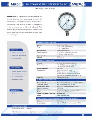 All Stainless Steel Pressure Gauge - DIN Style Case & Ring | India Pressure Gaug