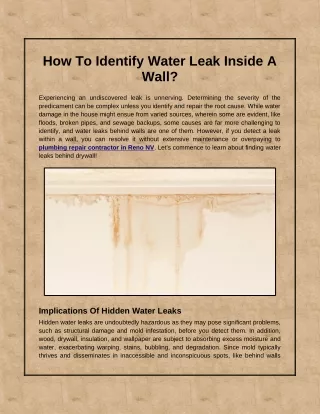 how to identify water leak inside a wall