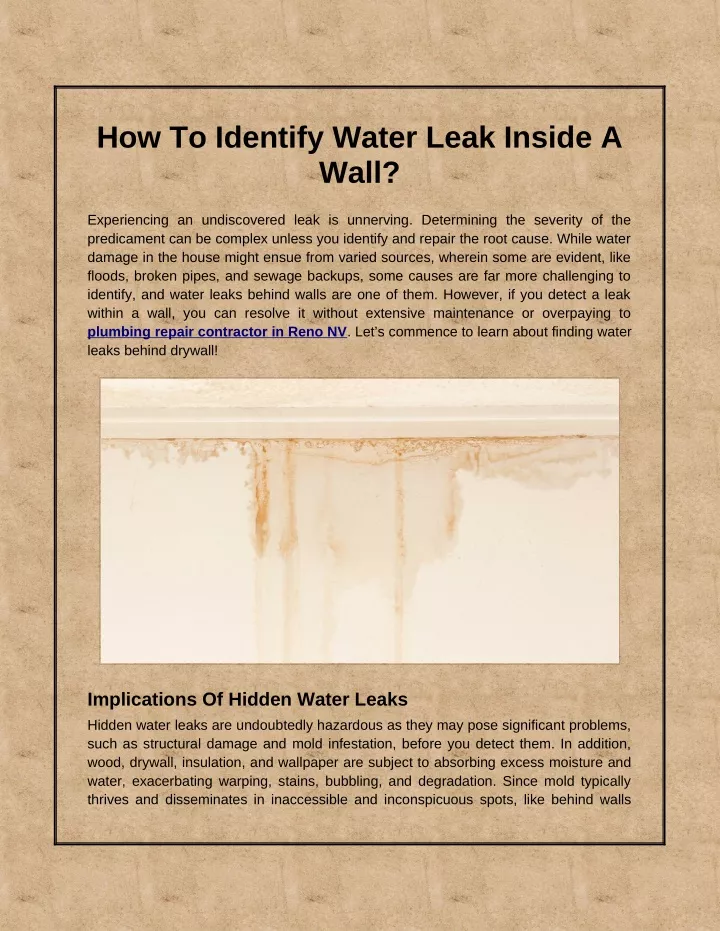 how to identify water leak inside a wall