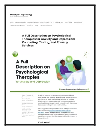 A Full Description on Psychological Therapies for Anxiety and Depression
