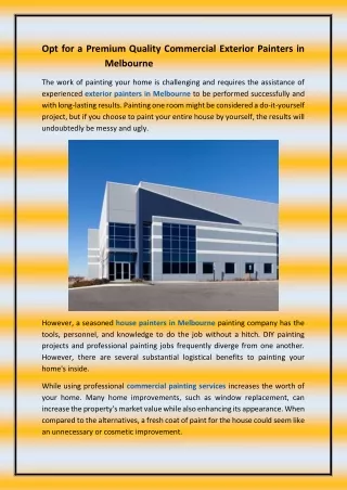 Opt for a Premium Quality Commercial Exterior Painters in Melbourne